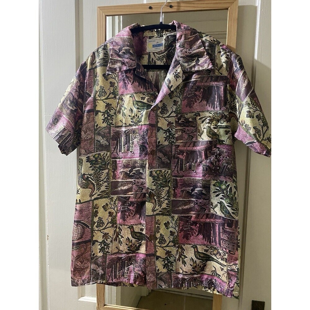 Andrade of Honolulu Vintage 1960’s Shirt Vibrant Patchwork Print Size M